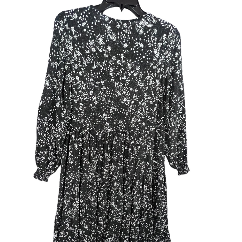 Zara Womens Midi Black White Flowers Long Sleeve Sz S Hidden Buttons Closure Pre